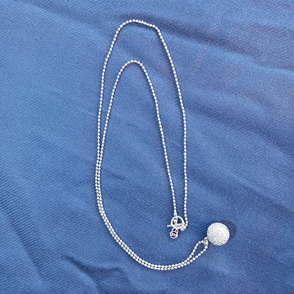 Michael Kors Pendant Silver Pave Sparkly Ball w Crystal Rhinestones 30" Chain - Picture 2 of 8